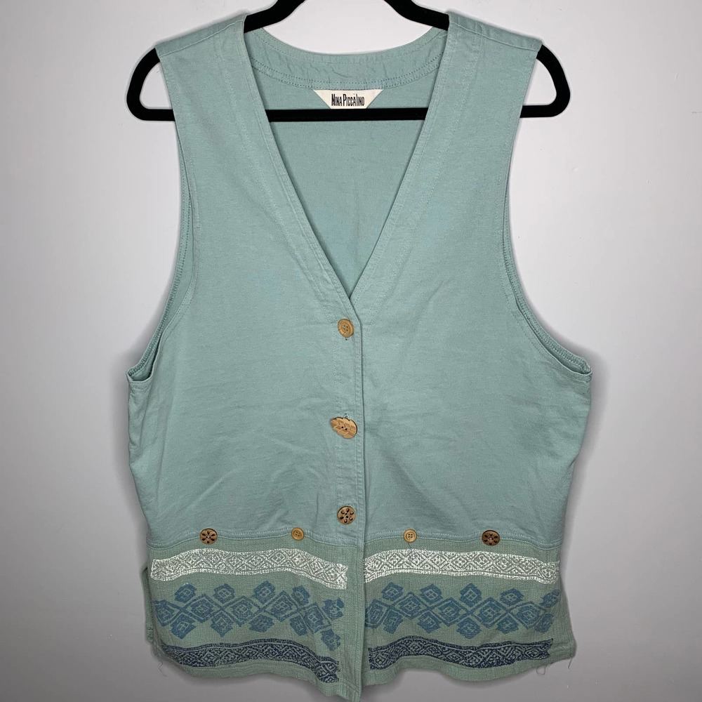 Vest Vintage 90s Nina piccolino Button Up Tank Shirt ONE SIZE